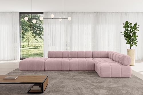 ALTDECOR Modulares Sofa Ecksofa in L-Form universal, Links/rechts Corner modular Sofa Eckcouch Couch Wohnlandschaft Cauchsofa Polstersofa Favio-L2-380x190x70 cm Rosa von ALTDECOR