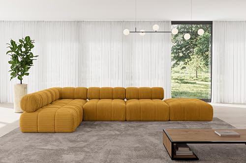 ALTDECOR Modulares Sofa Ecksofa in L-Form universal, Links/rechts Corner modular Sofa Eckcouch Couch Wohnlandschaft Cauchsofa Polstersofa Favio-L2-380x190x70 cm Senfgelb von ALTDECOR