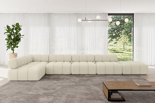 ALTDECOR Modulares Sofa Ecksofa in L-Form universal, Links/rechts Corner modular Sofa Eckcouch Couch Wohnlandschaft Cauchsofa Polstersofa Favio-L3-475x190x70 cm Beige von ALTDECOR