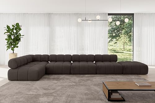 ALTDECOR Modulares Sofa Ecksofa in L-Form universal, Links/rechts Corner modular Sofa Eckcouch Couch Wohnlandschaft Cauchsofa Polstersofa Favio-L3-475x190x70 cm Braun von ALTDECOR