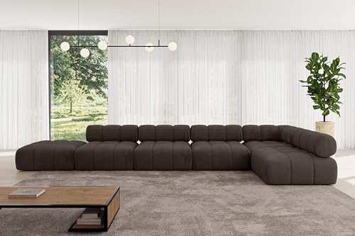 ALTDECOR Modulares Sofa Ecksofa in L-Form universal, Links/rechts Corner modular Sofa Eckcouch Couch Wohnlandschaft Cauchsofa Polstersofa Favio-L3-475x190x70 cm Braun von ALTDECOR