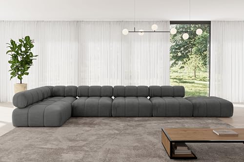 ALTDECOR Modulares Sofa Ecksofa in L-Form universal, Links/rechts Corner modular Sofa Eckcouch Couch Wohnlandschaft Cauchsofa Polstersofa Favio-L3-475x190x70 cm Dunkelgrau von ALTDECOR