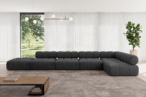 ALTDECOR Modulares Sofa Ecksofa in L-Form universal, Links/rechts Corner modular Sofa Eckcouch Couch Wohnlandschaft Cauchsofa Polstersofa Favio-L3-475x190x70 cm Schwarz von ALTDECOR