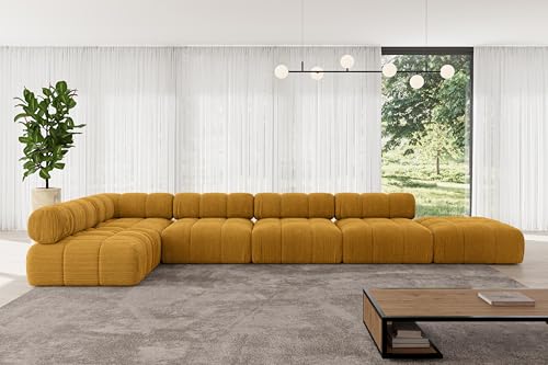 ALTDECOR Modulares Sofa Ecksofa in L-Form universal, Links/rechts Corner modular Sofa Eckcouch Couch Wohnlandschaft Cauchsofa Polstersofa Favio-L3-475x190x70 cm Senfgelb von ALTDECOR