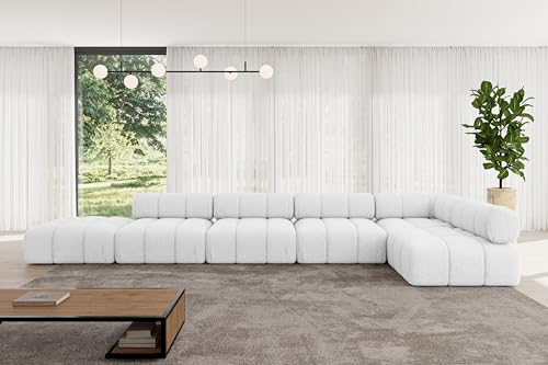 ALTDECOR Modulares Sofa Ecksofa in L-Form universal, Links/rechts Corner modular Sofa Eckcouch Couch Wohnlandschaft Cauchsofa Polstersofa Favio-L3-475x190x70 cm Weiß von ALTDECOR
