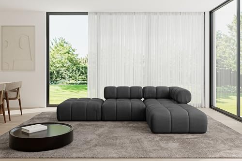 ALTDECOR Modulares Sofa Ecksofa in L-Form universal, Links/rechts Corner modular Sofa Eckcouch Couch Wohnlandschaft Cauchsofa Polstersofa Kerru-L1-285x190x70 cm Schwarz von ALTDECOR