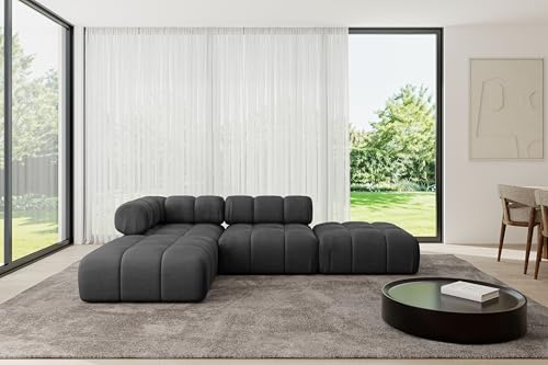 ALTDECOR Modulares Sofa Ecksofa in L-Form universal, Links/rechts Corner modular Sofa Eckcouch Couch Wohnlandschaft Cauchsofa Polstersofa Kerru-L1-285x190x70 cm Schwarz von ALTDECOR
