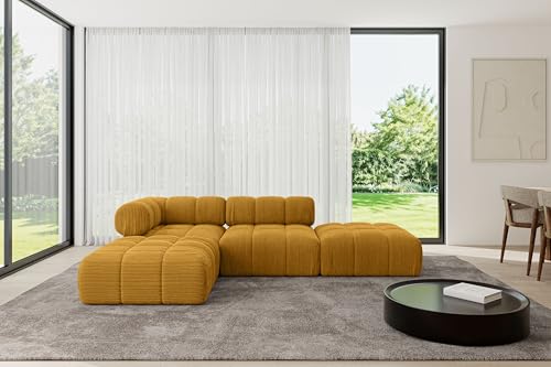 ALTDECOR Modulares Sofa Ecksofa in L-Form universal, Links/rechts Corner modular Sofa Eckcouch Couch Wohnlandschaft Cauchsofa Polstersofa Kerru-L1-285x190x70 cm Senfgelb von ALTDECOR