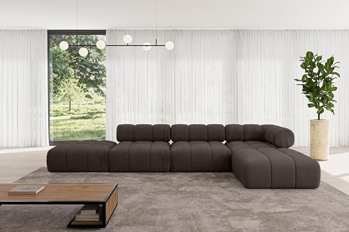 ALTDECOR Modulares Sofa Ecksofa in L-Form universal, Links/rechts Corner modular Sofa Eckcouch Couch Wohnlandschaft Cauchsofa Polstersofa Kerru-L2-380x190x70 cm Braun von ALTDECOR