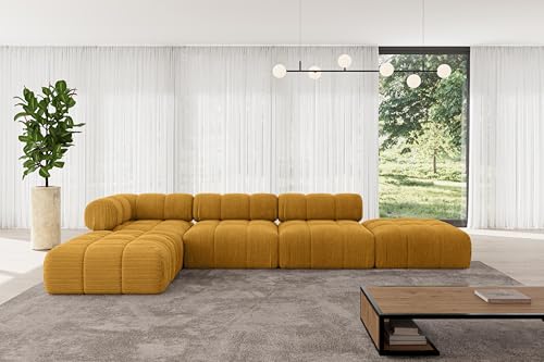 ALTDECOR Modulares Sofa Ecksofa in L-Form universal, Links/rechts Corner modular Sofa Eckcouch Couch Wohnlandschaft Cauchsofa Polstersofa Kerru-L2-380x190x70 cm Senfgelb von ALTDECOR