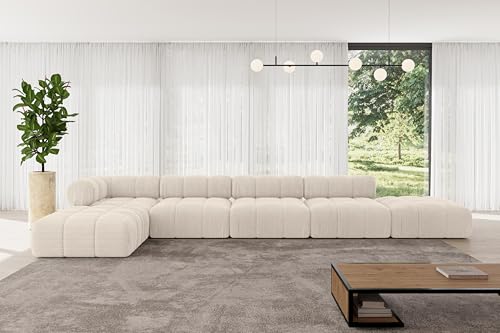 ALTDECOR Modulares Sofa Ecksofa in L-Form universal, Links/rechts Corner modular Sofa Eckcouch Couch Wohnlandschaft Cauchsofa Polstersofa Kerru-L3-475x190x70 cm Beige von ALTDECOR