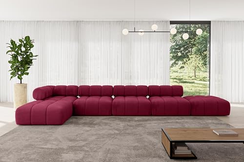 ALTDECOR Modulares Sofa Ecksofa in L-Form universal, Links/rechts Corner modular Sofa Eckcouch Couch Wohnlandschaft Cauchsofa Polstersofa Kerru-L3-475x190x70 cm Bordeauxrot von ALTDECOR