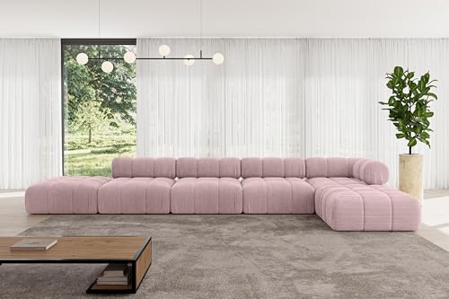 ALTDECOR Modulares Sofa Ecksofa in L-Form universal, Links/rechts Corner modular Sofa Eckcouch Couch Wohnlandschaft Cauchsofa Polstersofa Kerru-L3-475x190x70 cm Rosa von ALTDECOR