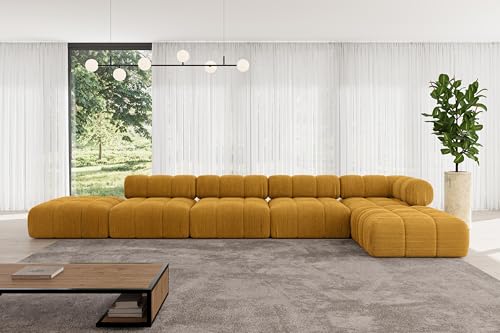 ALTDECOR Modulares Sofa Ecksofa in L-Form universal, Links/rechts Corner modular Sofa Eckcouch Couch Wohnlandschaft Cauchsofa Polstersofa Kerru-L3-475x190x70 cm Senfgelb von ALTDECOR