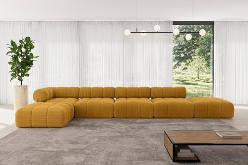 ALTDECOR Modulares Sofa Ecksofa in L-Form universal, Links/rechts Corner modular Sofa Eckcouch Couch Wohnlandschaft Cauchsofa Polstersofa Kerru-L3-475x190x70 cm Senfgelb von ALTDECOR
