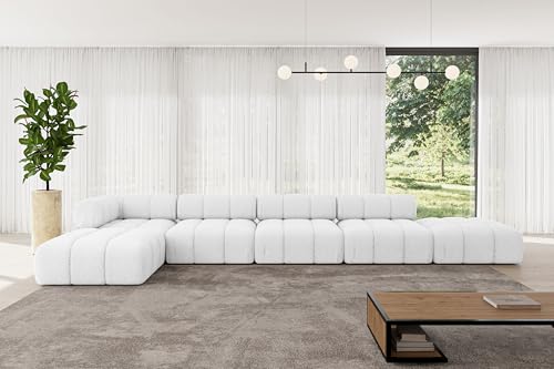 ALTDECOR Modulares Sofa Ecksofa in L-Form universal, Links/rechts Corner modular Sofa Eckcouch Couch Wohnlandschaft Cauchsofa Polstersofa Kerru-L3-475x190x70 cm Weiß von ALTDECOR