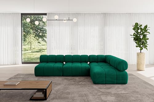 ALTDECOR Modulares Sofa Ecksofa in L-Form universal, Links/rechts Corner modular Sofa Eckcouch Couch Wohnlandschaft Cauchsofa Polstersofa Samaro-L2-285x190x70 cm Dunkelgrün von ALTDECOR