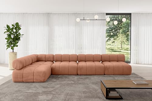 ALTDECOR Modulares Sofa Ecksofa in L-Form universal, Links/rechts Corner modular Sofa Eckcouch Couch Wohnlandschaft Cauchsofa Polstersofa Samaro-L3-380x190x70 cm Apricot von ALTDECOR