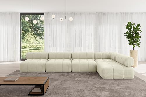 ALTDECOR Modulares Sofa Ecksofa in L-Form universal, Links/rechts Corner modular Sofa Eckcouch Couch Wohnlandschaft Cauchsofa Polstersofa Samaro-L3-380x190x70 cm Beige von ALTDECOR