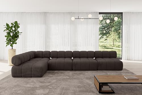 ALTDECOR Modulares Sofa Ecksofa in L-Form universal, Links/rechts Corner modular Sofa Eckcouch Couch Wohnlandschaft Cauchsofa Polstersofa Samaro-L3-380x190x70 cm Braun von ALTDECOR