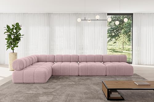 ALTDECOR Modulares Sofa Ecksofa in L-Form universal, Links/rechts Corner modular Sofa Eckcouch Couch Wohnlandschaft Cauchsofa Polstersofa Samaro-L3-380x190x70 cm Rosa von ALTDECOR