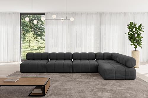 ALTDECOR Modulares Sofa Ecksofa in L-Form universal, Links/rechts Corner modular Sofa Eckcouch Couch Wohnlandschaft Cauchsofa Polstersofa Samaro-L3-380x190x70 cm Schwarz von ALTDECOR