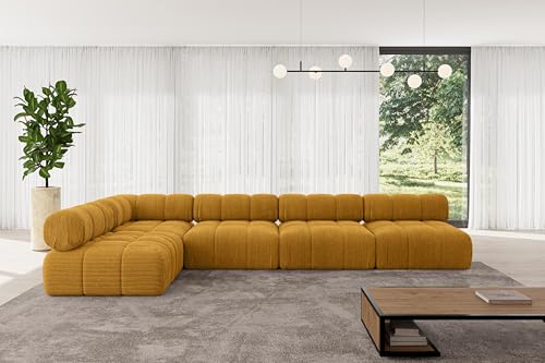 ALTDECOR Modulares Sofa Ecksofa in L-Form universal, Links/rechts Corner modular Sofa Eckcouch Couch Wohnlandschaft Cauchsofa Polstersofa Samaro-L3-380x190x70 cm Senfgelb von ALTDECOR