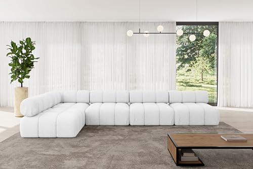 ALTDECOR Modulares Sofa Ecksofa in L-Form universal, Links/rechts Corner modular Sofa Eckcouch Couch Wohnlandschaft Cauchsofa Polstersofa Samaro-L3-380x190x70 cm Weiß von ALTDECOR