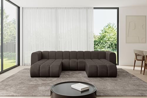 ALTDECOR Modulares Sofa Ecksofa in U-Form Corner modular Sofa Eckcouch Couch Wohnlandschaft Cauchsofa Bodensofa Polstersofa Joren-U1-319x177x70 cm Braun von ALTDECOR