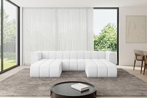 ALTDECOR Modulares Sofa Ecksofa in U-Form Corner modular Sofa Eckcouch Couch Wohnlandschaft Cauchsofa Bodensofa Polstersofa Joren-U1-319x177x70 cm Weiß von ALTDECOR