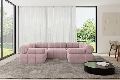 ALTDECOR Modulares Sofa Ecksofa in U-Form Corner modular Sofa Eckcouch Couch Wohnlandschaft Cauchsofa Polstersofa Birno-U1-285x190x70 cm Rosa von ALTDECOR