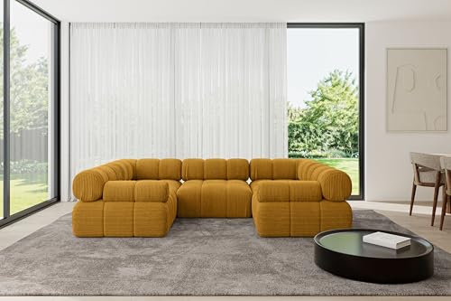 ALTDECOR Modulares Sofa Ecksofa in U-Form Corner modular Sofa Eckcouch Couch Wohnlandschaft Cauchsofa Polstersofa Birno-U1-285x190x70 cm Senfgelb von ALTDECOR
