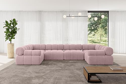 ALTDECOR Modulares Sofa Ecksofa in U-Form Corner modular Sofa Eckcouch Couch Wohnlandschaft Cauchsofa Polstersofa Birno-U2-380x190x70 cm Rosa von ALTDECOR