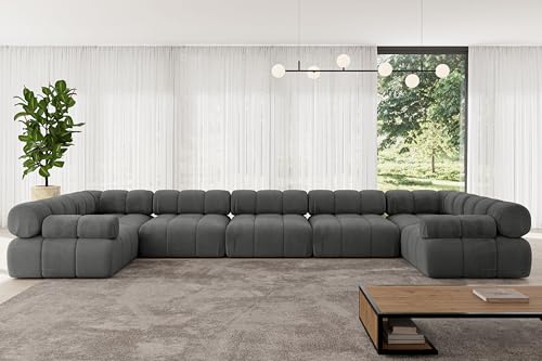 ALTDECOR Modulares Sofa Ecksofa in U-Form Corner modular Sofa Eckcouch Couch Wohnlandschaft Cauchsofa Polstersofa Birno-U3-475x190x70 cm Dunkelgrau von ALTDECOR
