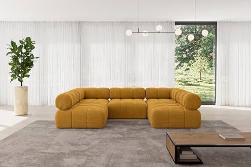 ALTDECOR Modulares Sofa Ecksofa in U-Form Corner modular Sofa Eckcouch Couch Wohnlandschaft Cauchsofa Polstersofa Garvo-U1-285x190x70 cm Senfgelb von ALTDECOR