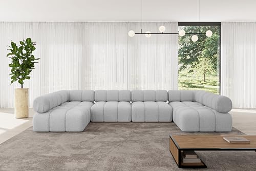 ALTDECOR Modulares Sofa Ecksofa in U-Form Corner modular Sofa Eckcouch Couch Wohnlandschaft Cauchsofa Polstersofa Garvo-U2-380x190x70 cm Hellgrau von ALTDECOR