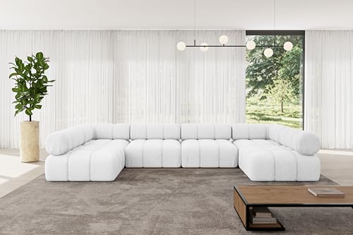 ALTDECOR Modulares Sofa Ecksofa in U-Form Corner modular Sofa Eckcouch Couch Wohnlandschaft Cauchsofa Polstersofa Garvo-U2-380x190x70 cm Weiß von ALTDECOR