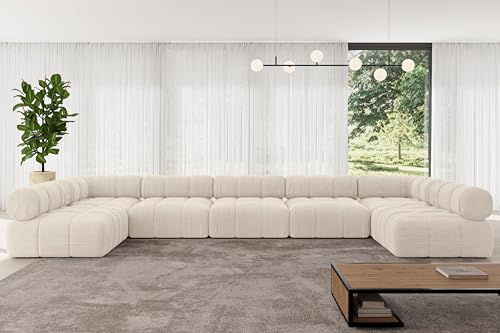 ALTDECOR Modulares Sofa Ecksofa in U-Form Corner modular Sofa Eckcouch Couch Wohnlandschaft Cauchsofa Polstersofa Garvo-U3-475x190x70 cm Beige von ALTDECOR