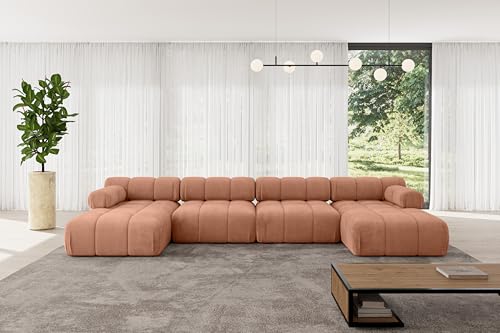 ALTDECOR Modulares Sofa Ecksofa in U-Form Corner modular Sofa Eckcouch Couch Wohnlandschaft Cauchsofa Polstersofa Tesso-U2-380x160x70 cm Apricot von ALTDECOR