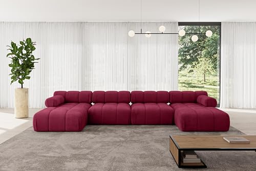 ALTDECOR Modulares Sofa Ecksofa in U-Form Corner modular Sofa Eckcouch Couch Wohnlandschaft Cauchsofa Polstersofa Tesso-U2-380x160x70 cm Bordeauxrot von ALTDECOR