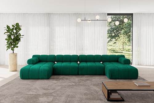 ALTDECOR Modulares Sofa Ecksofa in U-Form Corner modular Sofa Eckcouch Couch Wohnlandschaft Cauchsofa Polstersofa Tesso-U2-380x160x70 cm Dunkelgrün von ALTDECOR