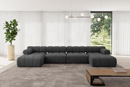 ALTDECOR Modulares Sofa Ecksofa in U-Form Corner modular Sofa Eckcouch Couch Wohnlandschaft Cauchsofa Polstersofa Tesso-U2-380x160x70 cm Schwarz von ALTDECOR