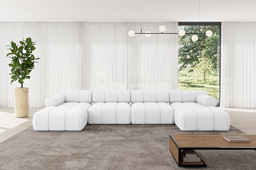 ALTDECOR Modulares Sofa Ecksofa in U-Form Corner modular Sofa Eckcouch Couch Wohnlandschaft Cauchsofa Polstersofa Tesso-U2-380x160x70 cm Weiß von ALTDECOR