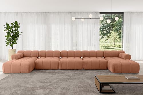 ALTDECOR Modulares Sofa Ecksofa in U-Form Corner modular Sofa Eckcouch Couch Wohnlandschaft Cauchsofa Polstersofa Tesso-U3-475x160x70 cm Apricot von ALTDECOR