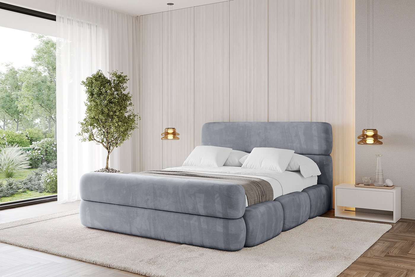 ALTDECOR Polsterbett ELVA-Z (Polsterbett mit Bettkasten und Lattenrost, Boxbett mit Matratze), Doppelbett mit Stauraum, Bett mit Kopfteil von ALTDECOR
