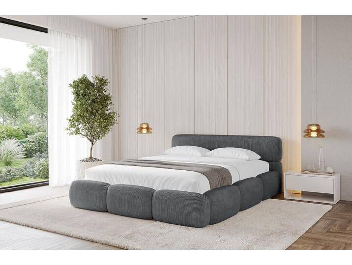 ALTDECOR Polsterbett ELVA-v1 (Polsterbett mit Bettkasten und Lattenrost, Boxbett ohne Matratze), Doppelbett mit Stauraum, Bett mit Kopfteil, grau von ALTDECOR