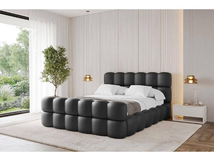 ALTDECOR Polsterbett LEYA-Z (Polsterbett mit Bettkasten und Lattenrost, Boxbett ohne Matratze), Doppelbett mit Stauraum, Bett mit Kopfteil, schwarz von ALTDECOR