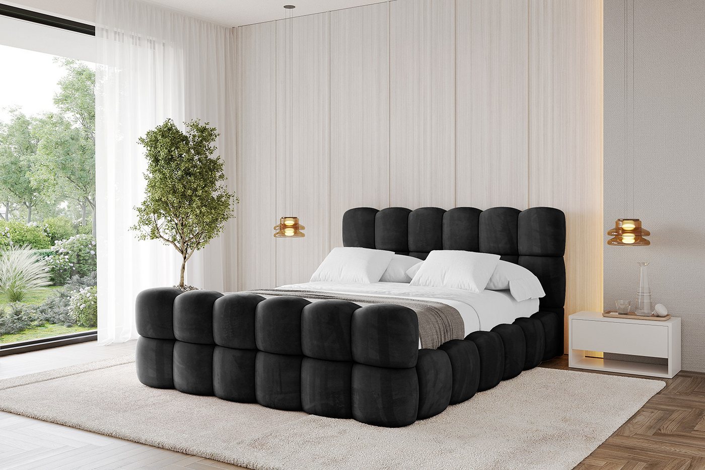 ALTDECOR Polsterbett LEYA-Z (Polsterbett mit Bettkasten und Lattenrost, Boxbett ohne Matratze), Doppelbett mit Stauraum, Bett mit Kopfteil von ALTDECOR