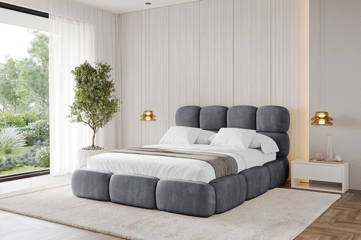 ALTDECOR Polsterbett NOMA (Polsterbett mit Bettkasten und Lattenrost, Boxbett mit Matratze), Doppelbett mit Stauraum, Bett mit Kopfteil von ALTDECOR
