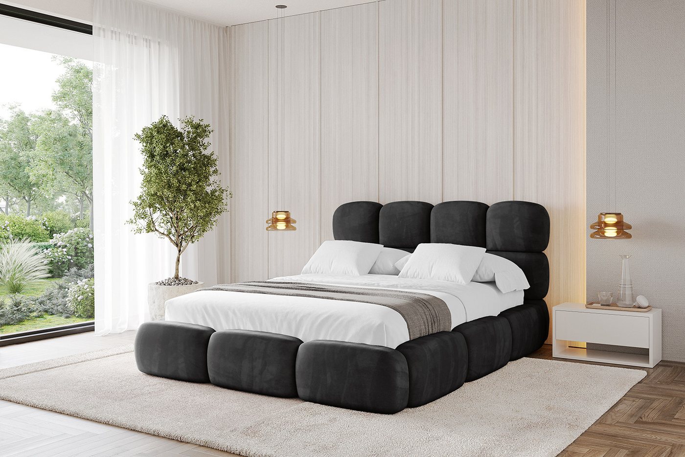 ALTDECOR Polsterbett NOMA (Polsterbett mit Bettkasten und Lattenrost, Boxbett mit Matratze), Doppelbett mit Stauraum, Bett mit Kopfteil von ALTDECOR